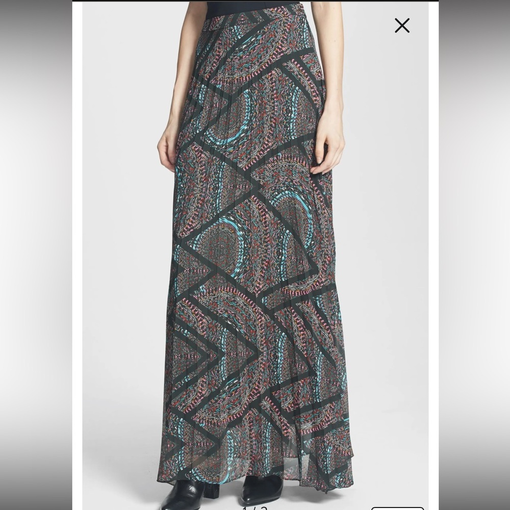 Elegant Abstract colorful bohemian pleated flowy geometric Maxi Skirt boho